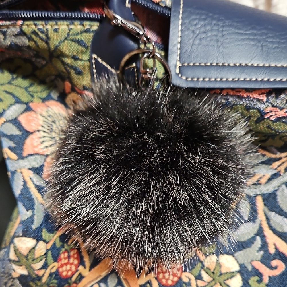 Black Faux Fur Pom Pom Keychain